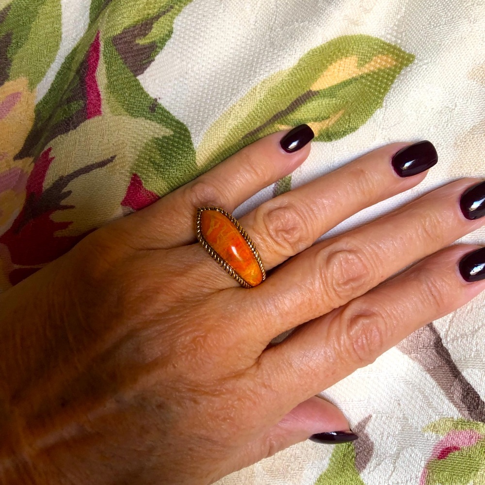 Barse orange sponge coral & bronze ring